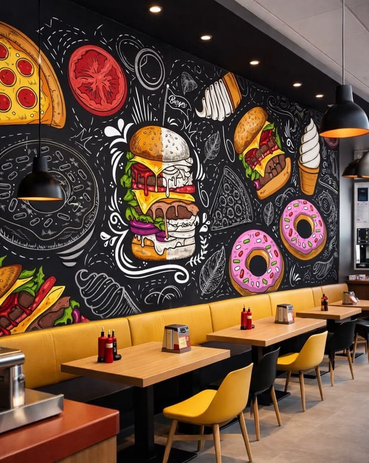 Warm interior dining ambience with acoustic mood lighting